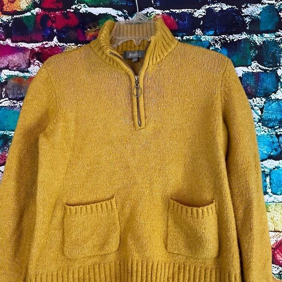 Marled Reunited Clothing 1/4 Zip Sweater with front pockets Mustard Small - Picture 7 of 9